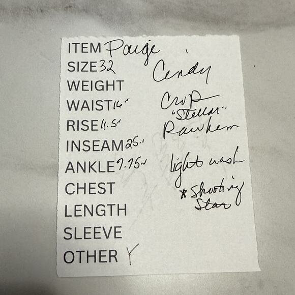 Paige CINDY Crop Jeans Women’s 32 Light “Shooting Star” Wash Raw “Stellar” Hem - Picture 8 of 8